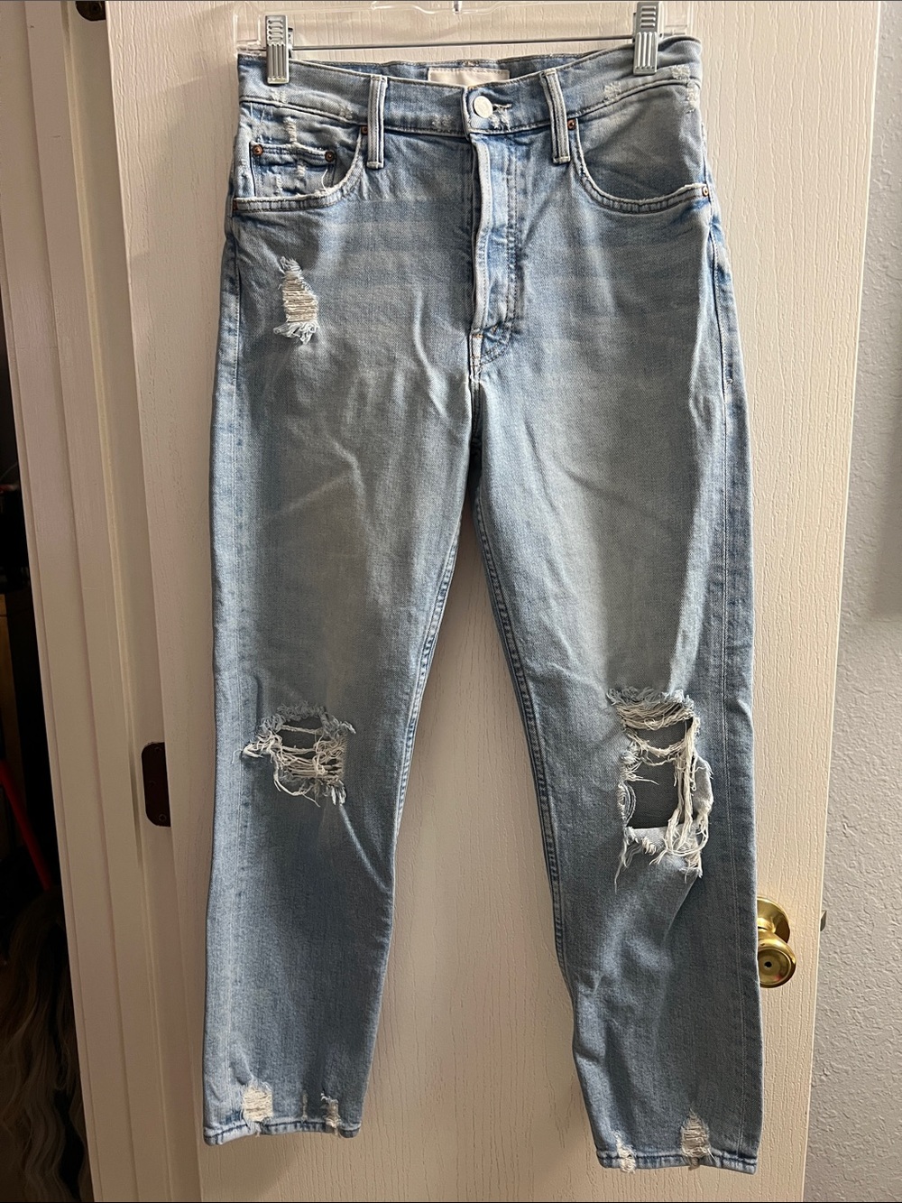 MOTHER Light Blue Distressed Boyfriend Jeans